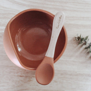 Silicone Feeding Bowl & Spoon - Rust