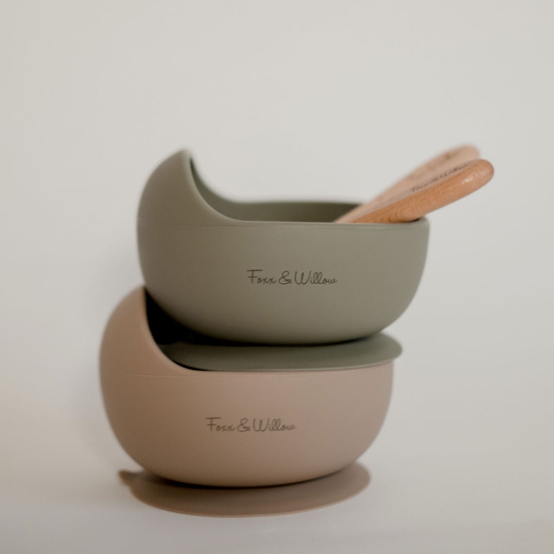 Silicone Feeding Bowl & Spoon - Sage