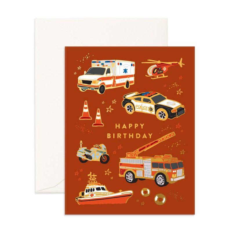 Greeting Card - Birthday - Emergency Vehicles