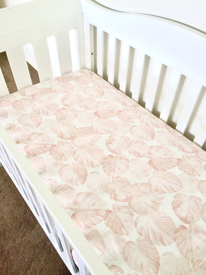 Nursery Linen - Dusty Pink Monstera