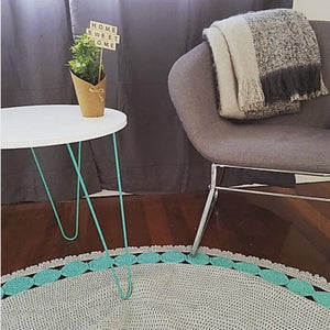 Two Tone Crochet Rug - Turquoise & Soft Grey