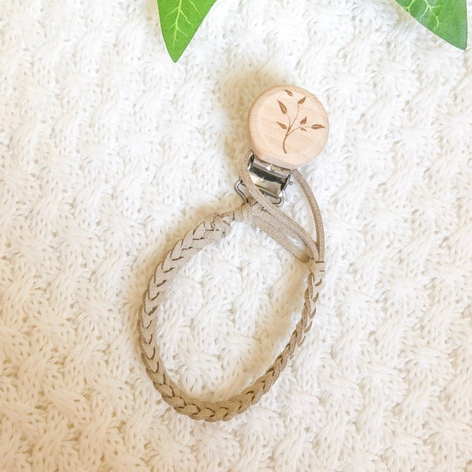 Faux Leather Dummy Clip - Beige with Tree Leaves