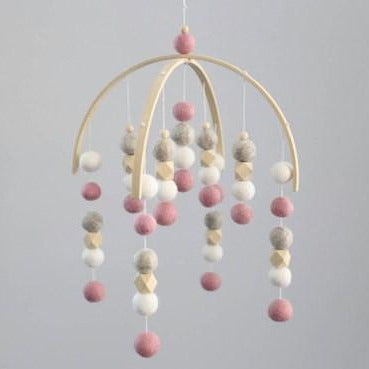 Felt Ball Mobile - Dusty Pink, Pebble, White, Raw Hex (IN STOCK)