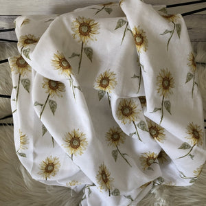 Organic Cotton Muslin Wrap - Sunflowers