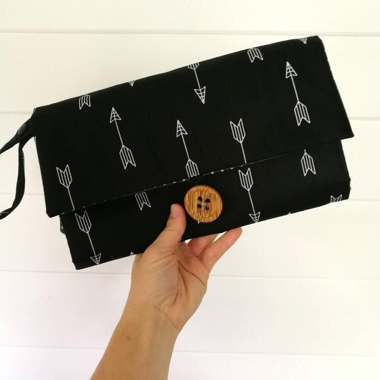 Nappy Wallet with Mat - Black with White Arrows