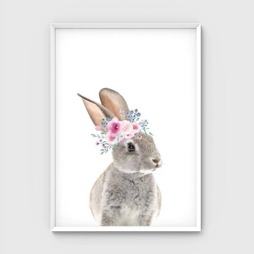 Print - Flower Crown Bunny - Pastel