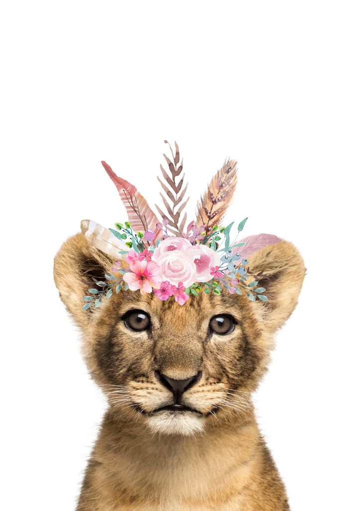 Print - Flower Crown Lion - Pastel