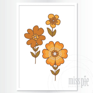 Print - Retro Flowers - Orange