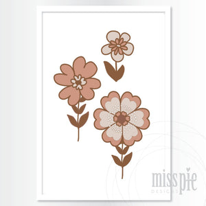 Print - Retro Flowers - Pink & Brown