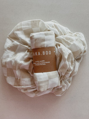 Bamboo/Cotton Wrap - Tillie Check Nude