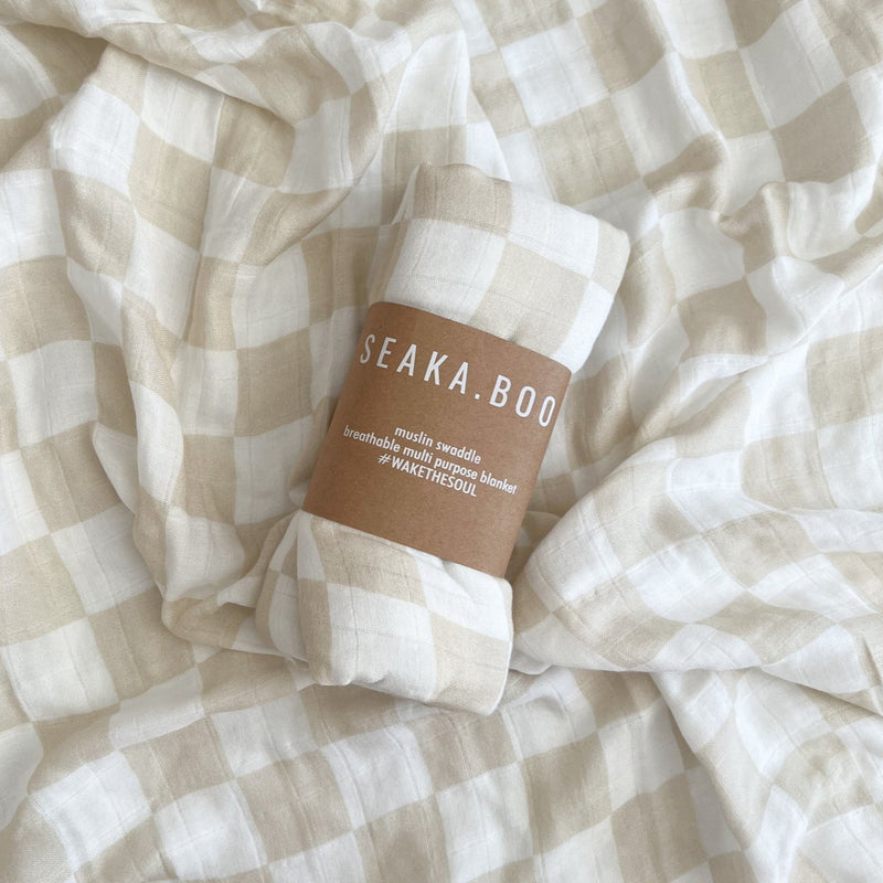 Bamboo/Cotton Wrap - Tillie Check Nude