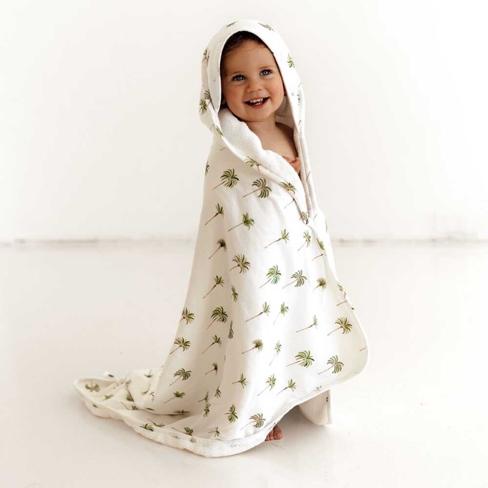 Organic Hooded Baby Towel - Green Palm