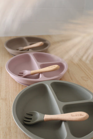 Silicone Suction 'Your Plate + Fork' Set - Rose