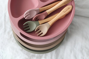 Silicone Suction 'Your Plate + Fork' Set - Dusty Sage