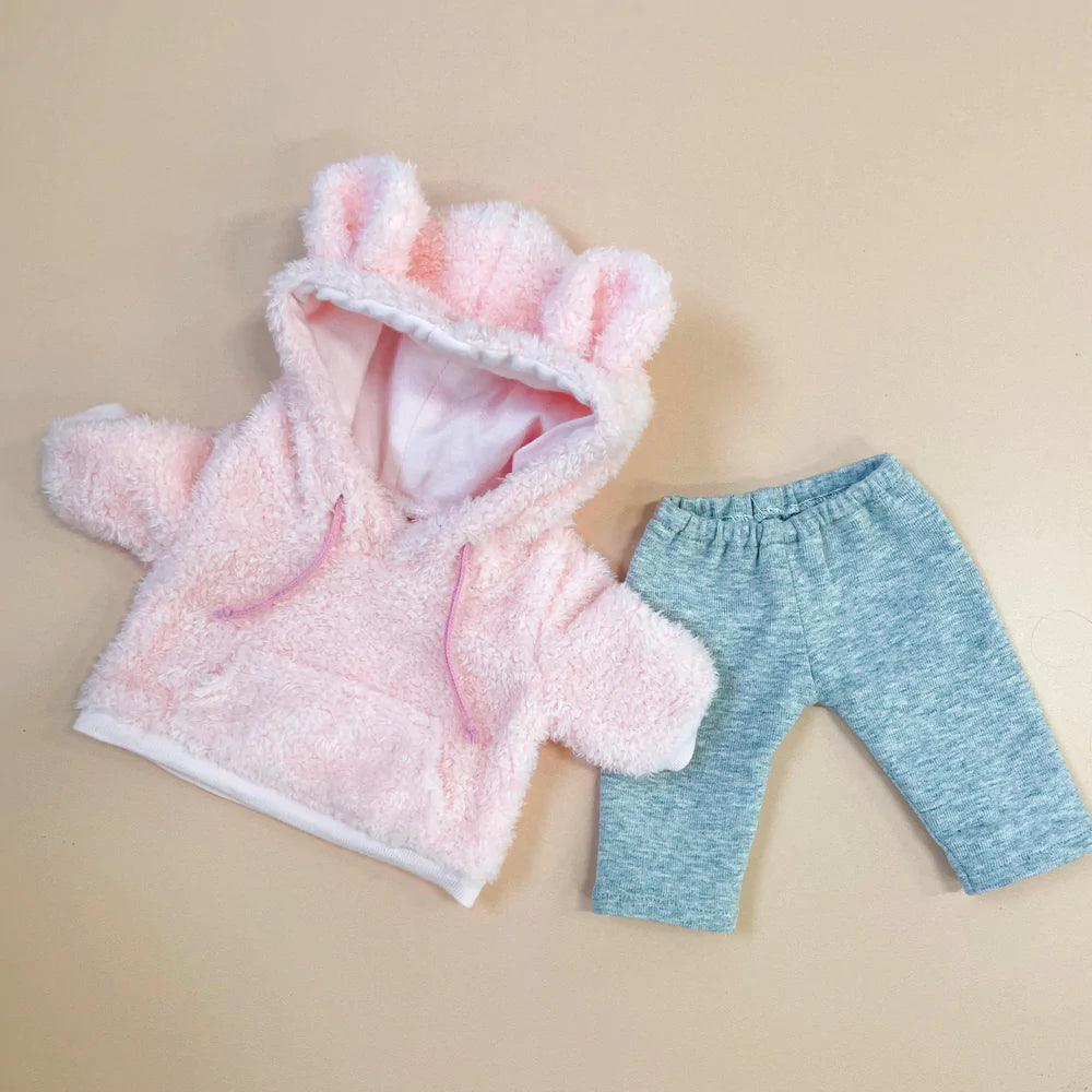 Tiny Threads - Teddy Hoodie & Leggings Set - Pink & Grey